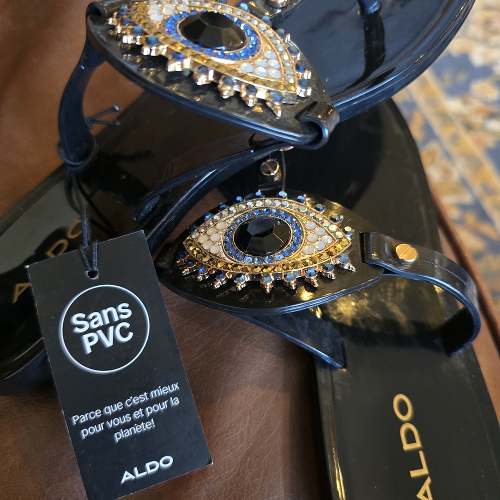 Aldo Black and Gold Embellished Women's Sandals